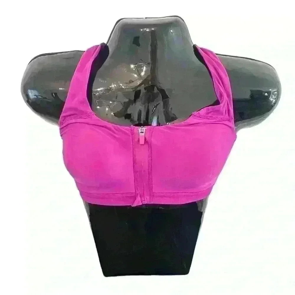Womens Sports Bra by‎ Half Moon Size L Purple Front Closure Zipper Racerback